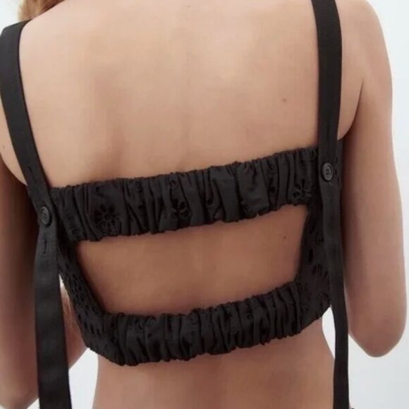 ZARA Embroidered Black Eyelet Lace Crop Top, NWOT, Small - Picture 2 of 7